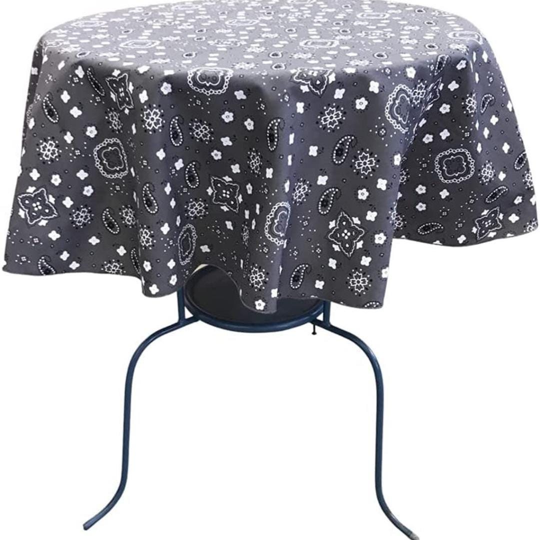 GRAY - Bandanna - Round Print Poly Cotton Tablecloth, Table Cover Fabric Table Cloth for Dinning, Kitchen, Party, Holiday