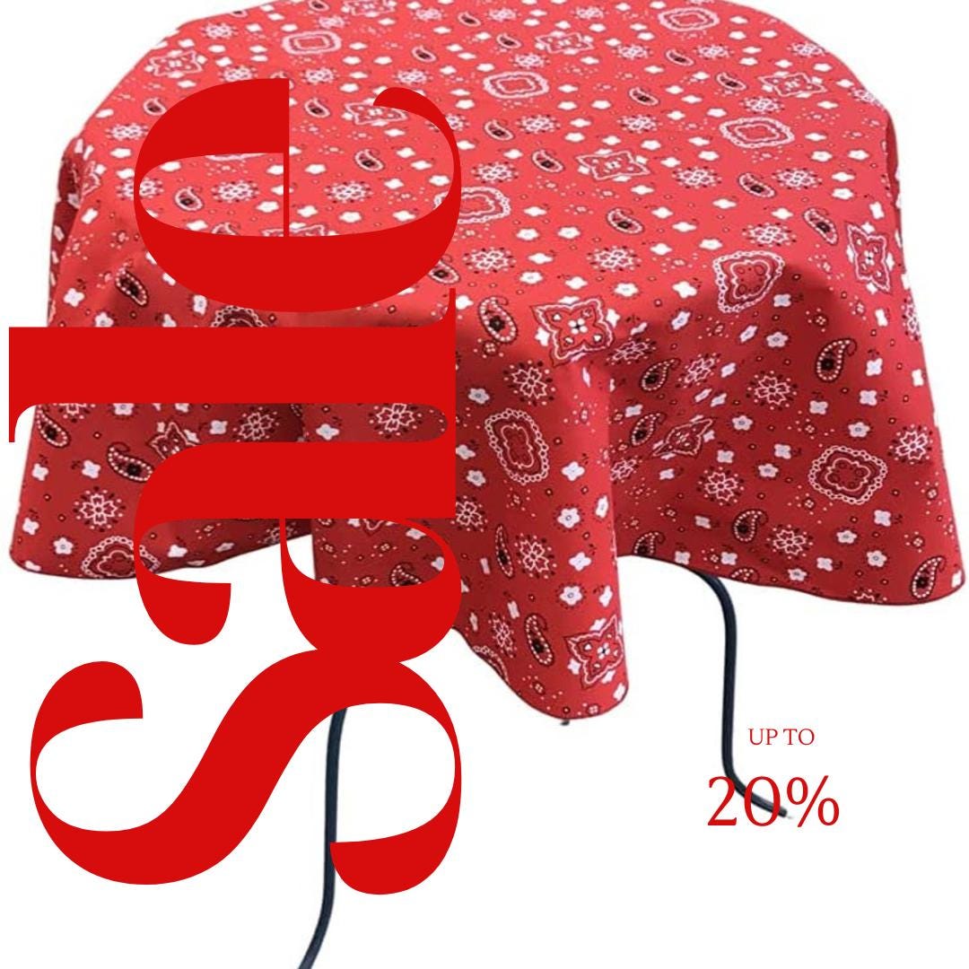 RED - Bandanna - Round Print Poly Cotton Tablecloth, Table Cover Fabric Table Cloth for Dinning, Kitchen, Party, Holiday