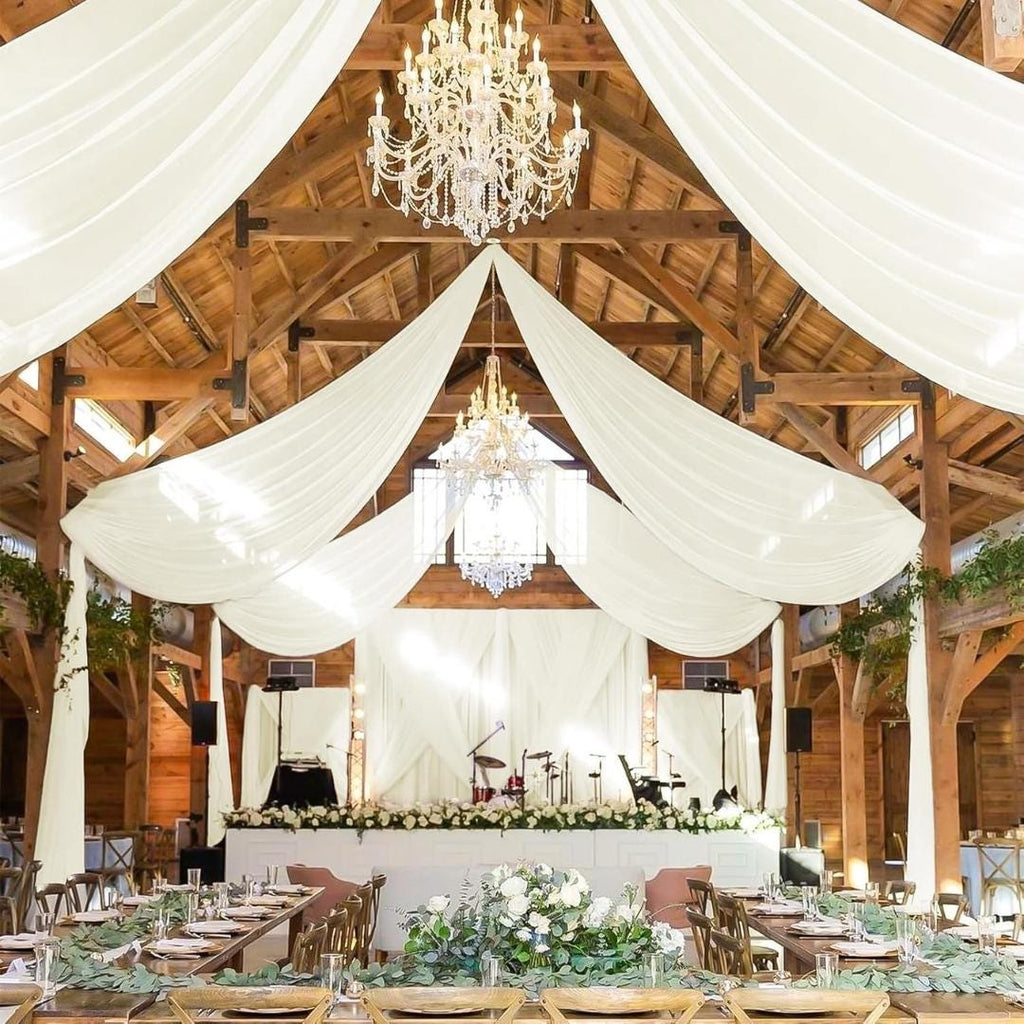 IVORY - 6 Panels Ceiling Drapes for Wedding 5ftx21ft Sheer Drapery Chiffon Fabric Arch Draping for Party Ceremony Birthday Baby Shower