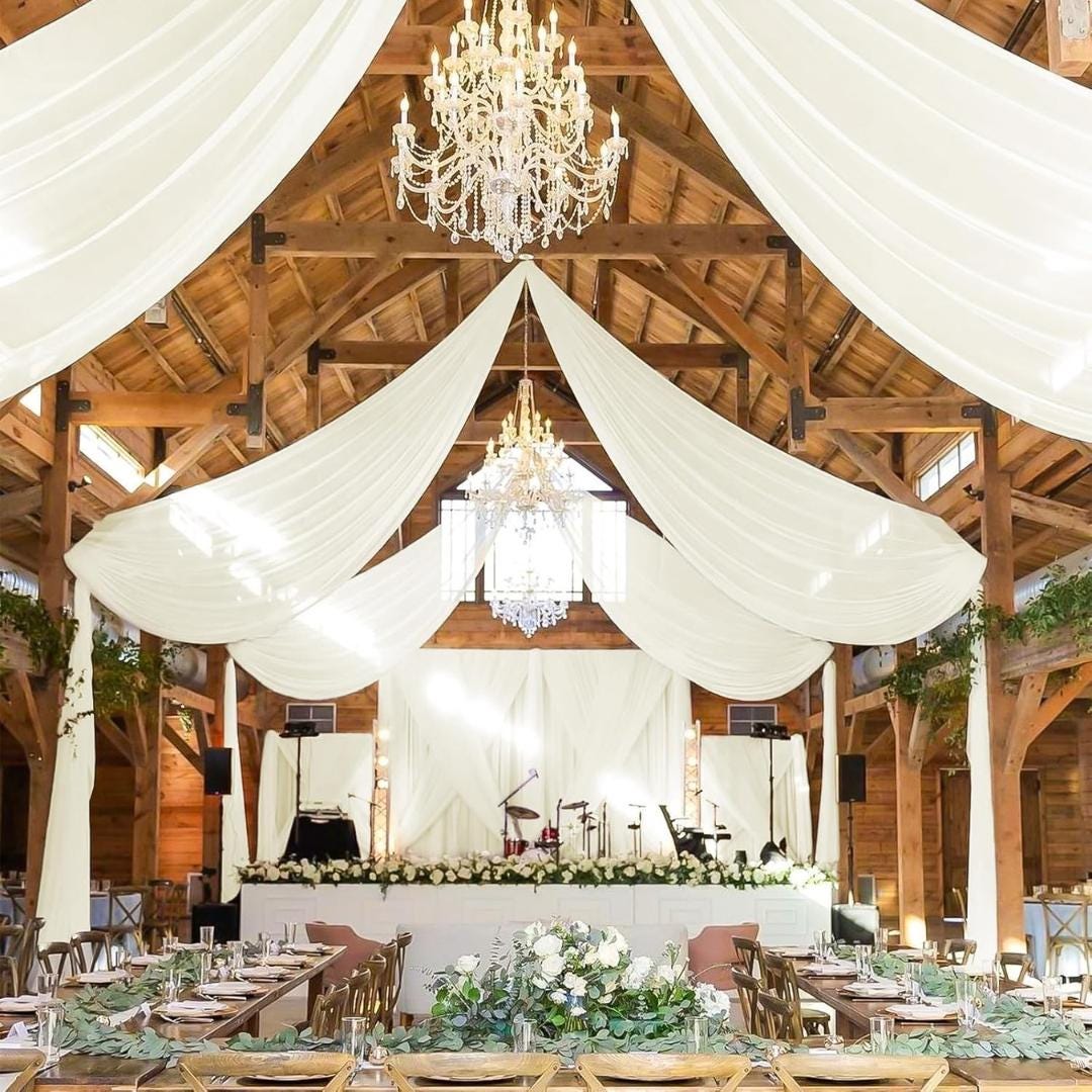 IVORY - 6 Panels Ceiling Drapes for Wedding 5ftx21ft Sheer Drapery Chiffon Fabric Arch Draping for Party Ceremony Birthday Baby Shower