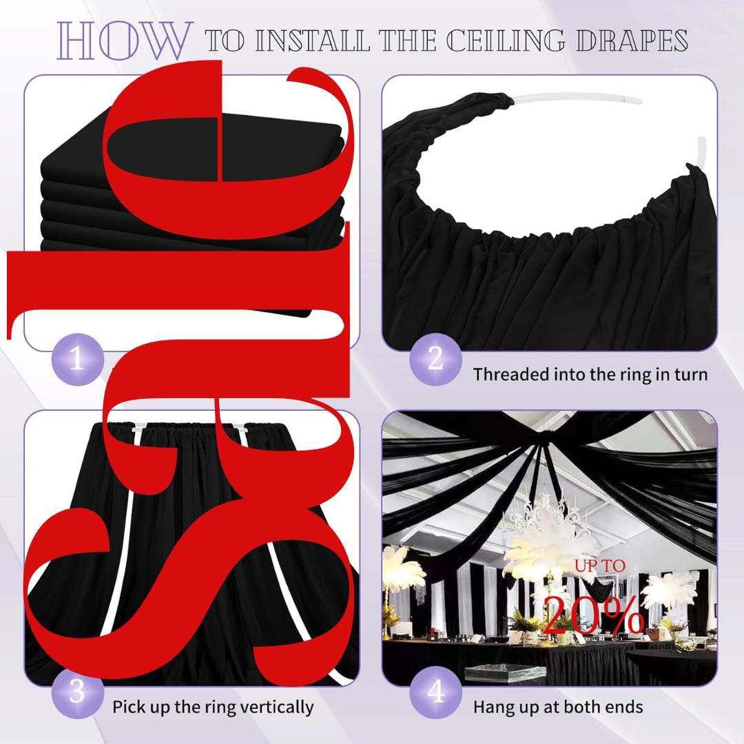 BLACK - 6 Panels Ceiling Drapes for Wedding 5ftx21ft Sheer Drapery Chiffon Fabric Arch Draping for Party Ceremony Birthday Baby Shower