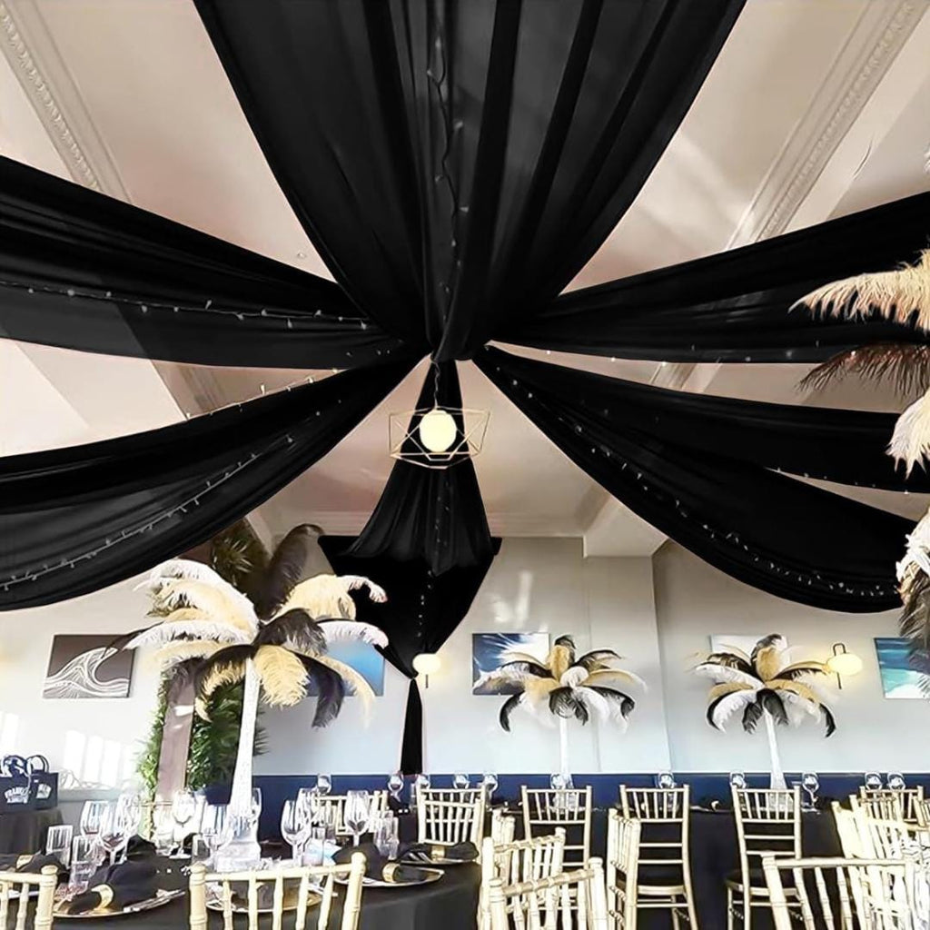 BLACK - 6 Panels Ceiling Drapes for Wedding 5ftx21ft Sheer Drapery Chiffon Fabric Arch Draping for Party Ceremony Birthday Baby Shower