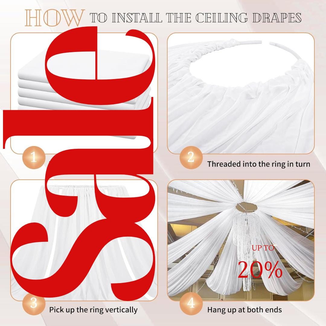 WHITE - 6 Panels Ceiling Drapes for Wedding 5ftx21ft Sheer Drapery Chiffon Fabric Arch Draping for Party Ceremony Birthday Baby Shower
