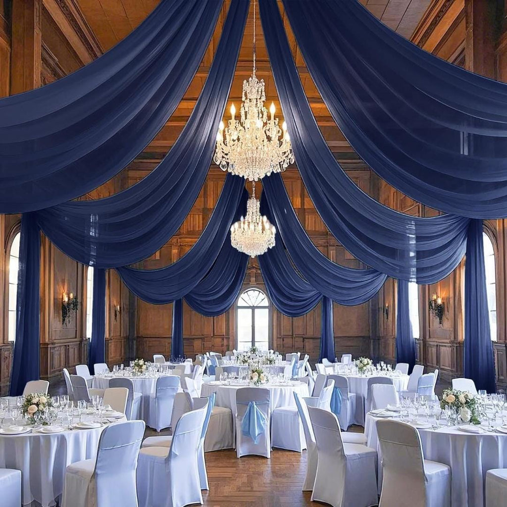 NAVY - 6 Panels Ceiling Drapes for Wedding 5ftx21ft Sheer Drapery Chiffon Fabric Arch Draping for Party Ceremony Birthday Baby Shower