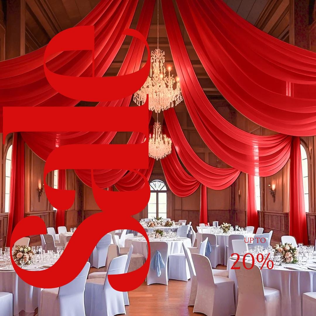RED - 6 Panels Ceiling Drapes for Wedding 5ftx21ft Sheer Drapery Chiffon Fabric Arch Draping for Party Ceremony Birthday Baby Shower