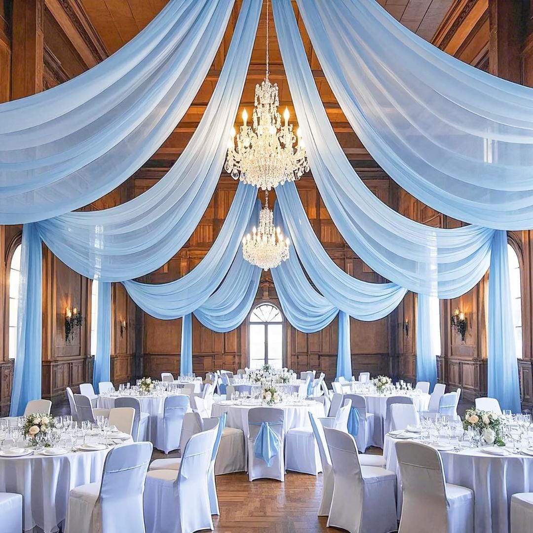 LT BLUE - 6 Panels Ceiling Drapes for Wedding 5ftx33ft Sheer Drapery Chiffon Fabric Arch Draping for Party Ceremony Birthday Baby Shower