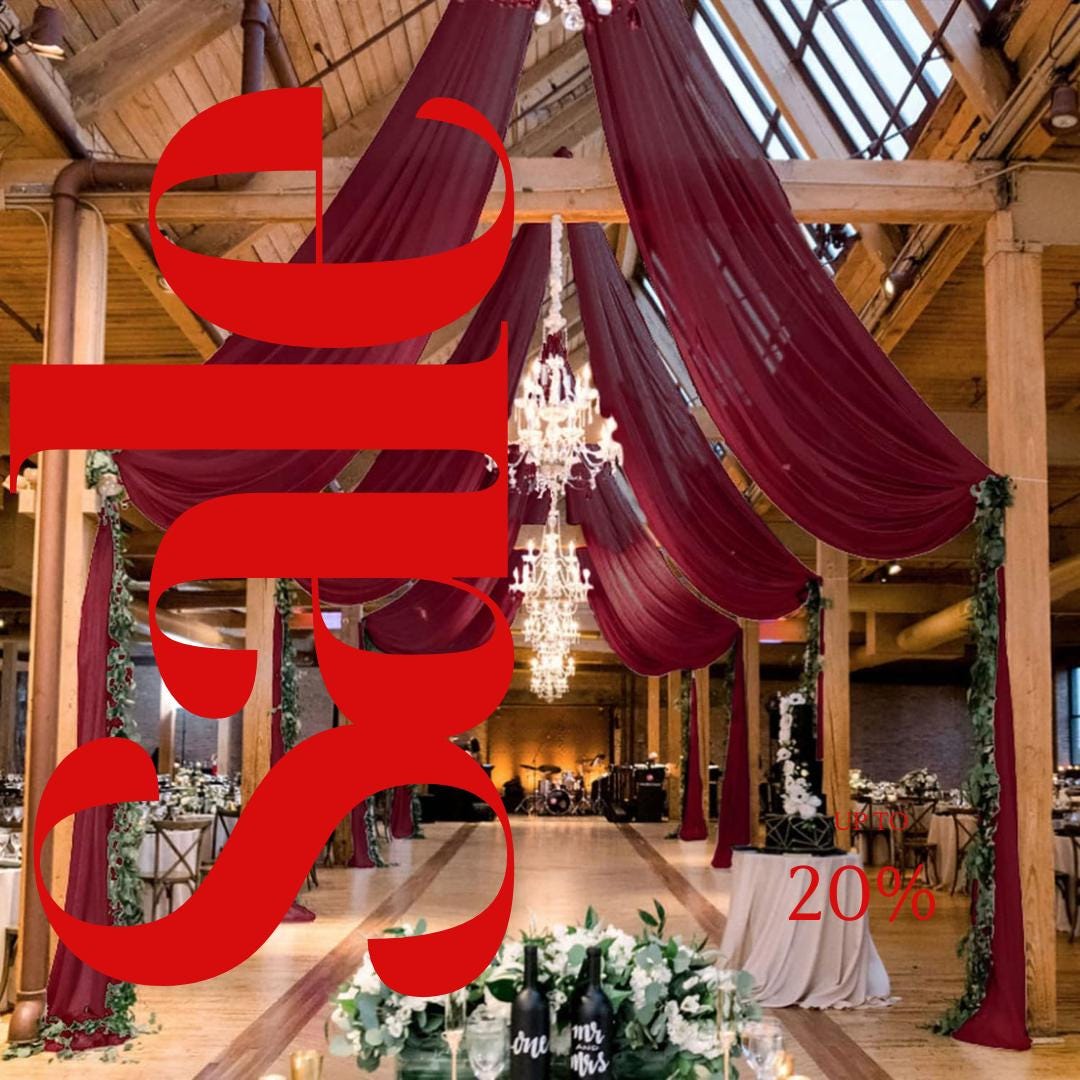 BURGUNDY - 6 Panels Ceiling Drapes for Wedding 5ftx21ft Sheer Drapery Chiffon Fabric Arch Draping for Party Ceremony Birthday Baby Shower