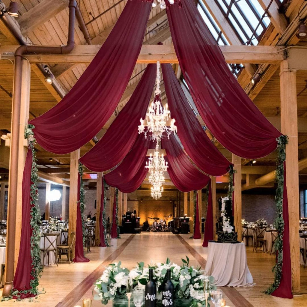 BURGUNDY - 6 Panels Ceiling Drapes for Wedding 5ftx21ft Sheer Drapery Chiffon Fabric Arch Draping for Party Ceremony Birthday Baby Shower