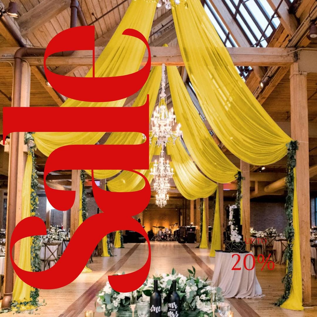 GOLD - 6 Panels Ceiling Drapes for Wedding 5ftx21ft Sheer Drapery Chiffon Fabric Arch Draping for Party Ceremony Birthday Baby Shower