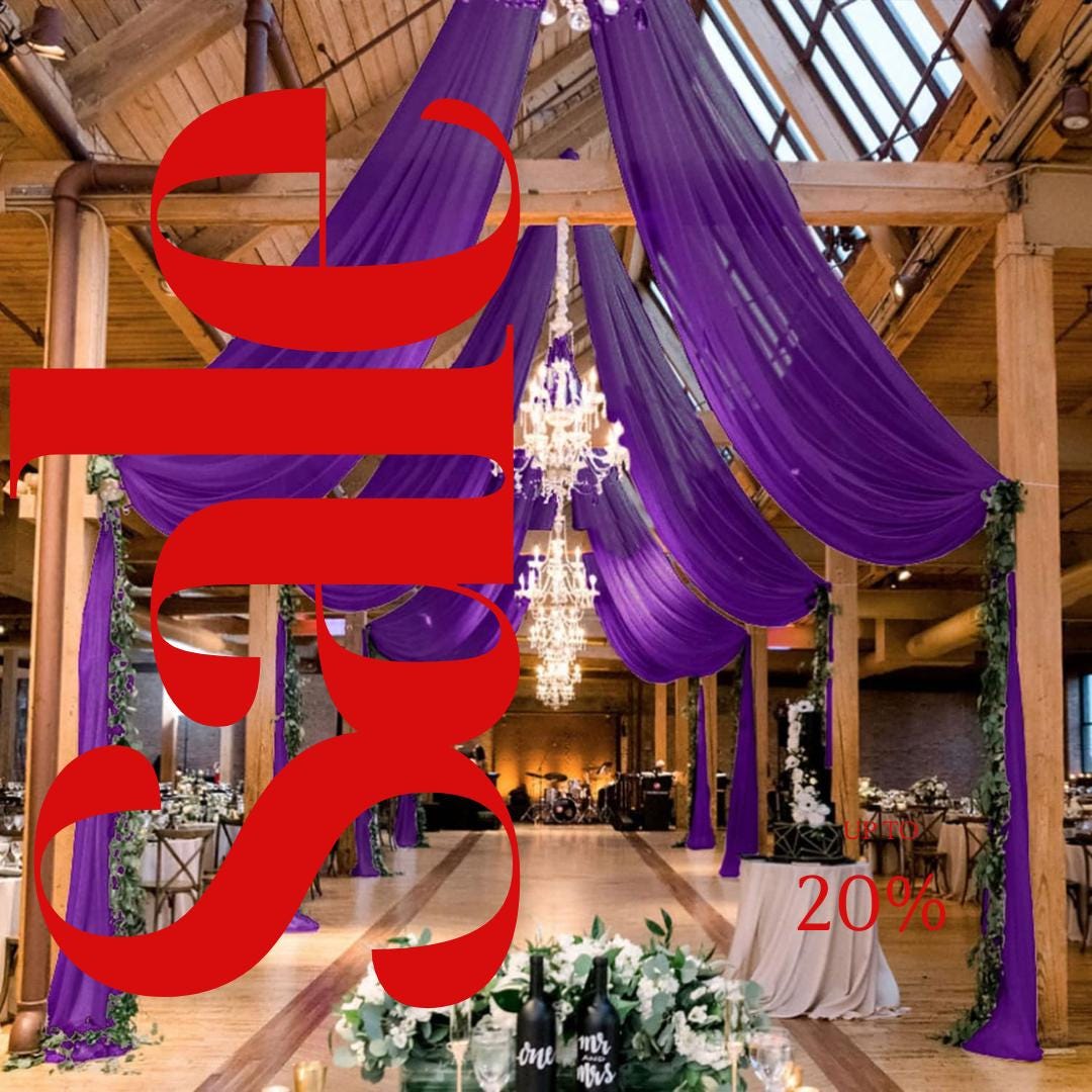 PURPLE - 6 Panels Ceiling Drapes for Wedding 5ftx21ft Sheer Drapery Chiffon Fabric Arch Draping for Party Ceremony Birthday Baby Shower