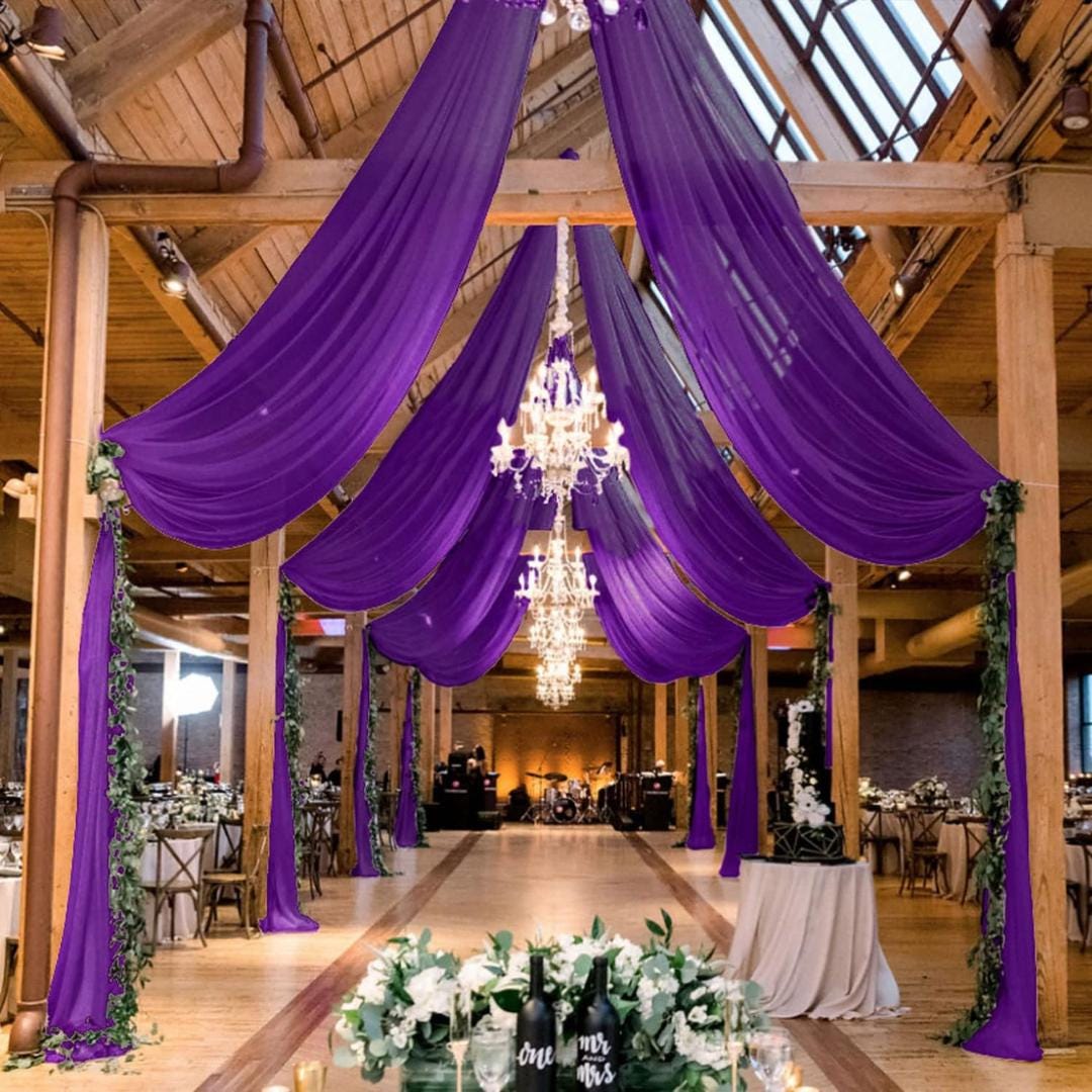 PURPLE - 6 Panels Ceiling Drapes for Wedding 5ftx21ft Sheer Drapery Chiffon Fabric Arch Draping for Party Ceremony Birthday Baby Shower