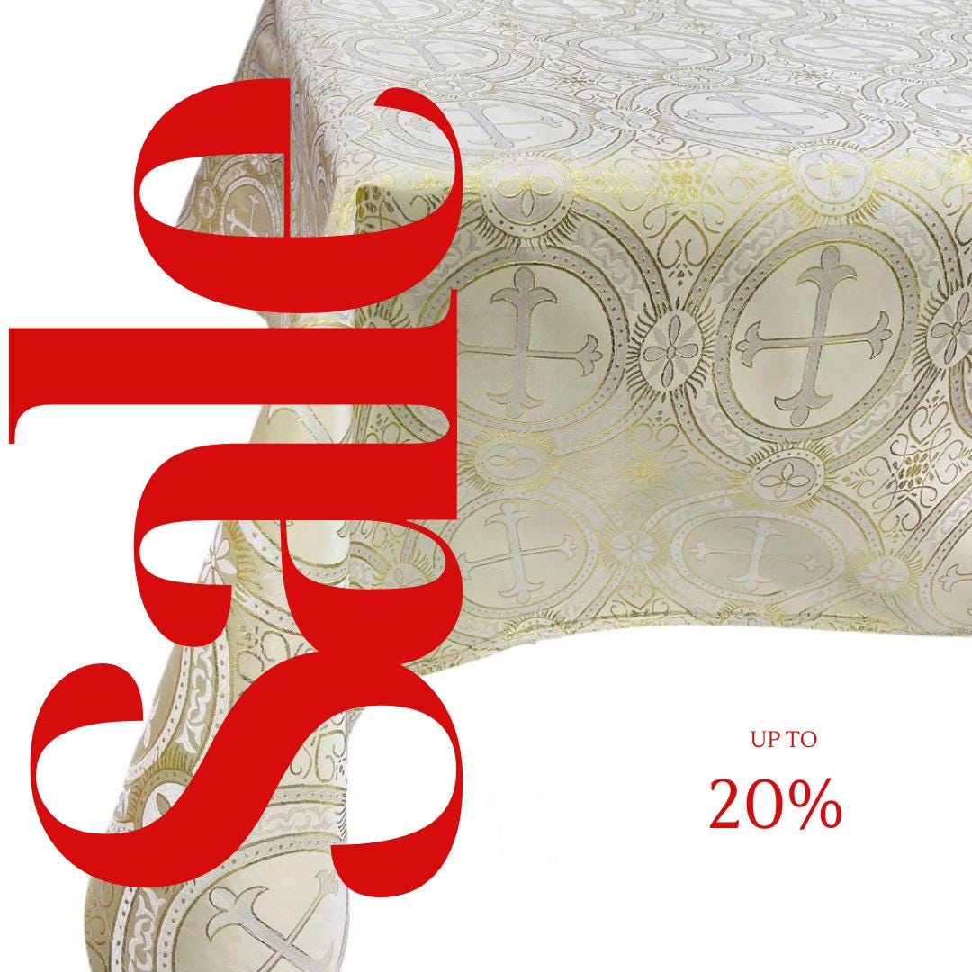 Rectangular Metallic Cross Brocade - BEIGE/GOLD - Jacquard Satin Tablecloth Overlay/Religious Brocade/Liturgical Fabric/Church.