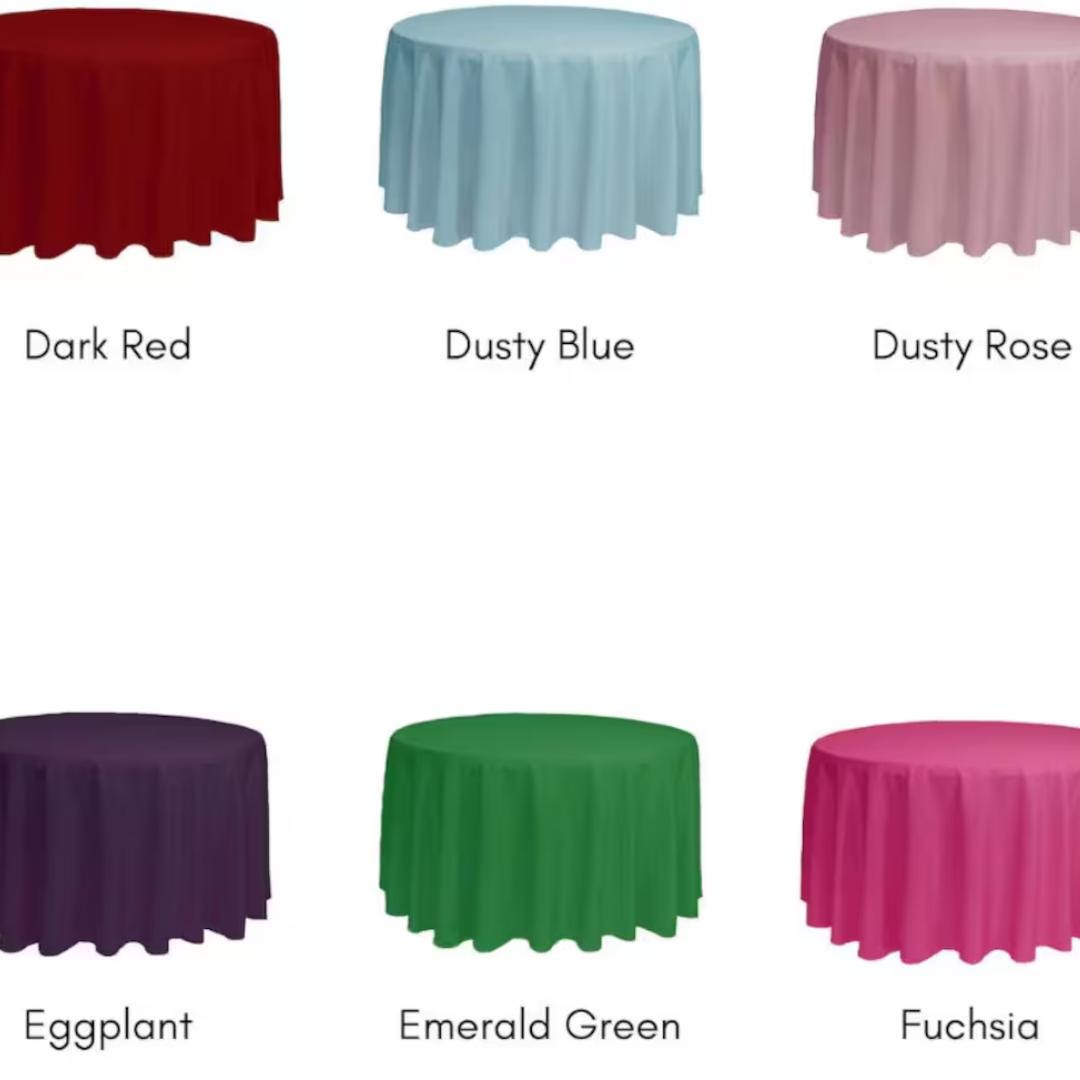 108" ROUND - Polyester Round Poplin Washable Tablecloth - Table Cover Fabric Cloth for Dinning, Kitchen, Party, Holiday. Choose Color