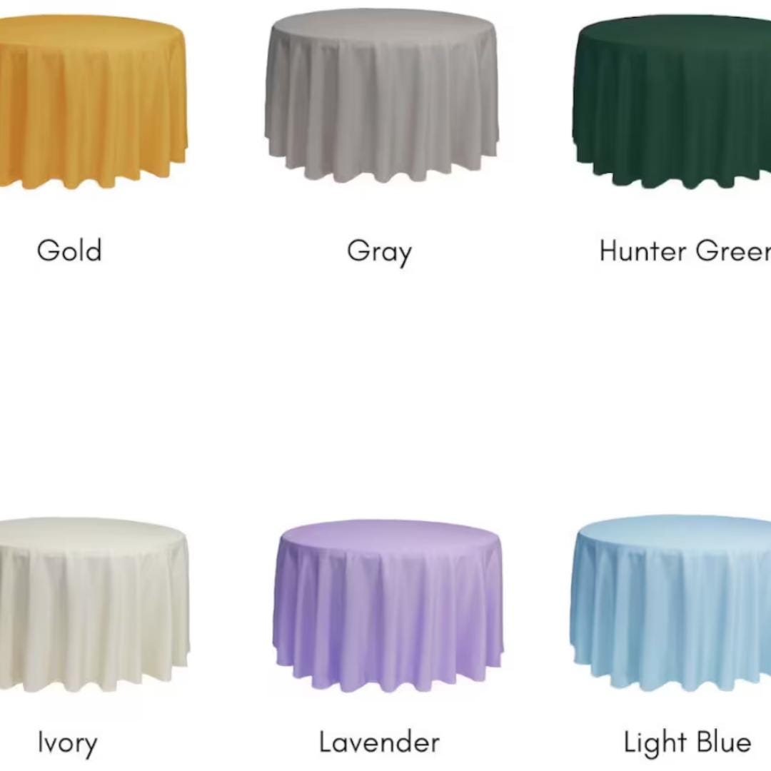 90" to 120" Polyester Round Poplin Washable Tablecloth - Table Cover Fabric Cloth for Dinning, Kitchen, Party, Holiday. Choose Size & Color