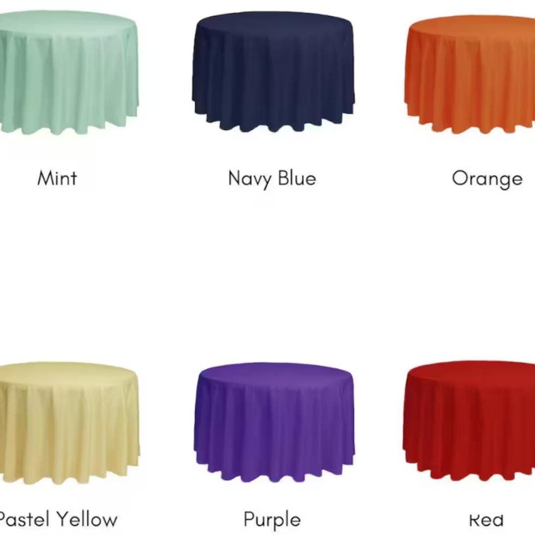 132" ROUND - Polyester Round Poplin Washable Tablecloth - Table Cover Fabric Cloth for Dinning, Kitchen, Party, Holiday. Choose Color
