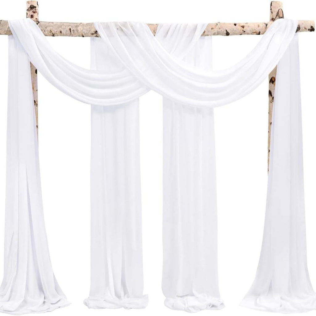 WHITE - Wedding Arch Draping Fabric 4 Panels 28" x 21 Ft Wedding Arch Drapes for Ceremony Chiffon Fabric Drapes Arbor Drapery Wedding Arch