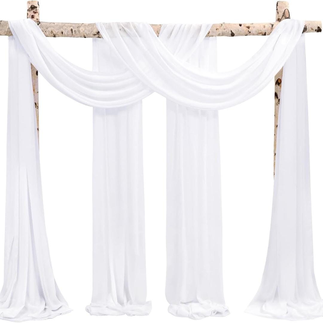 WHITE - Wedding Arch Draping Fabric 4 Panels 28" x 21 Ft Wedding Arch Drapes for Ceremony Chiffon Fabric Drapes Arbor Drapery Wedding Arch