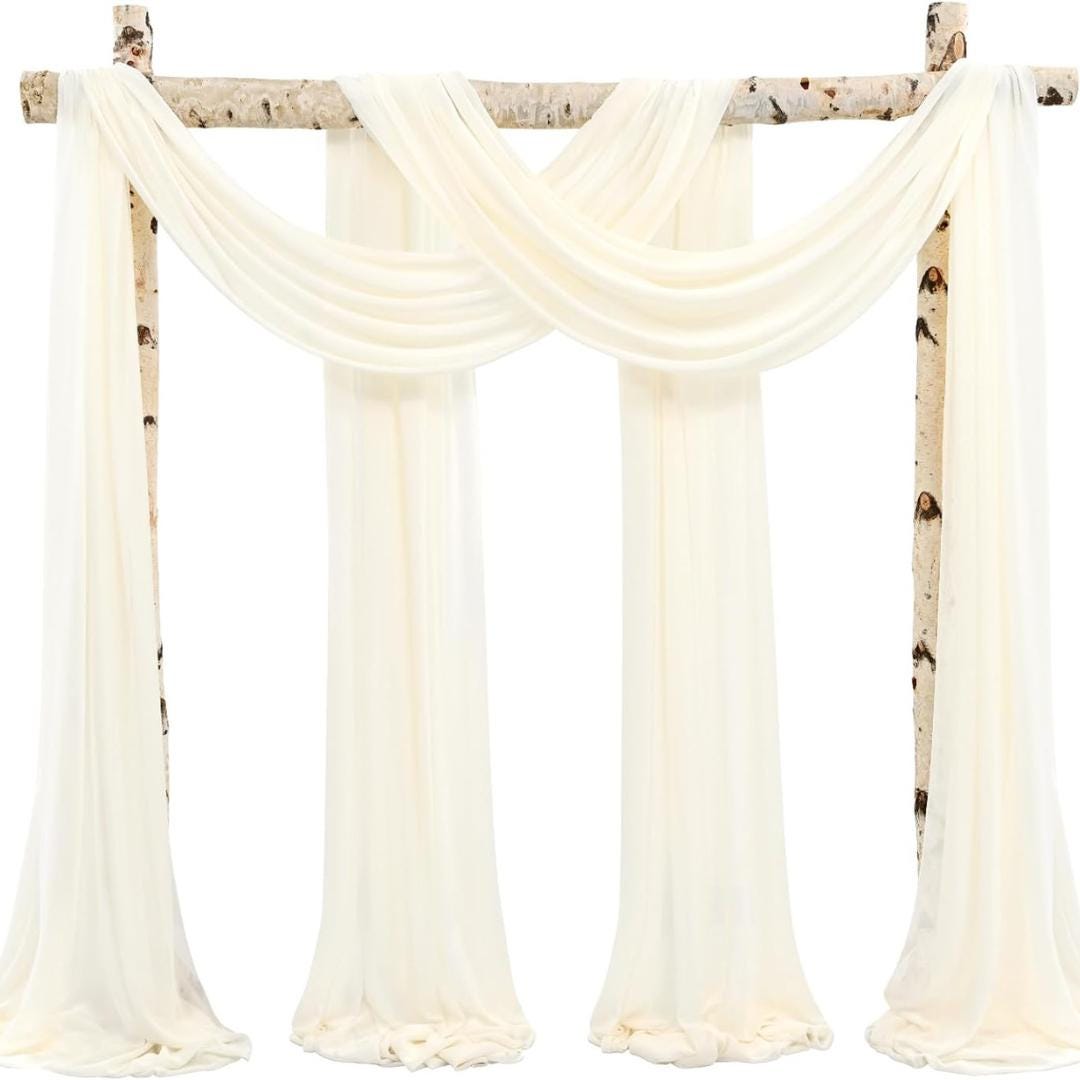 IVORY - Wedding Arch Draping Fabric 4 Panels 28" x 21 Ft Wedding Arch Drapes for Ceremony Chiffon Fabric Drapes Arbor Drapery Wedding