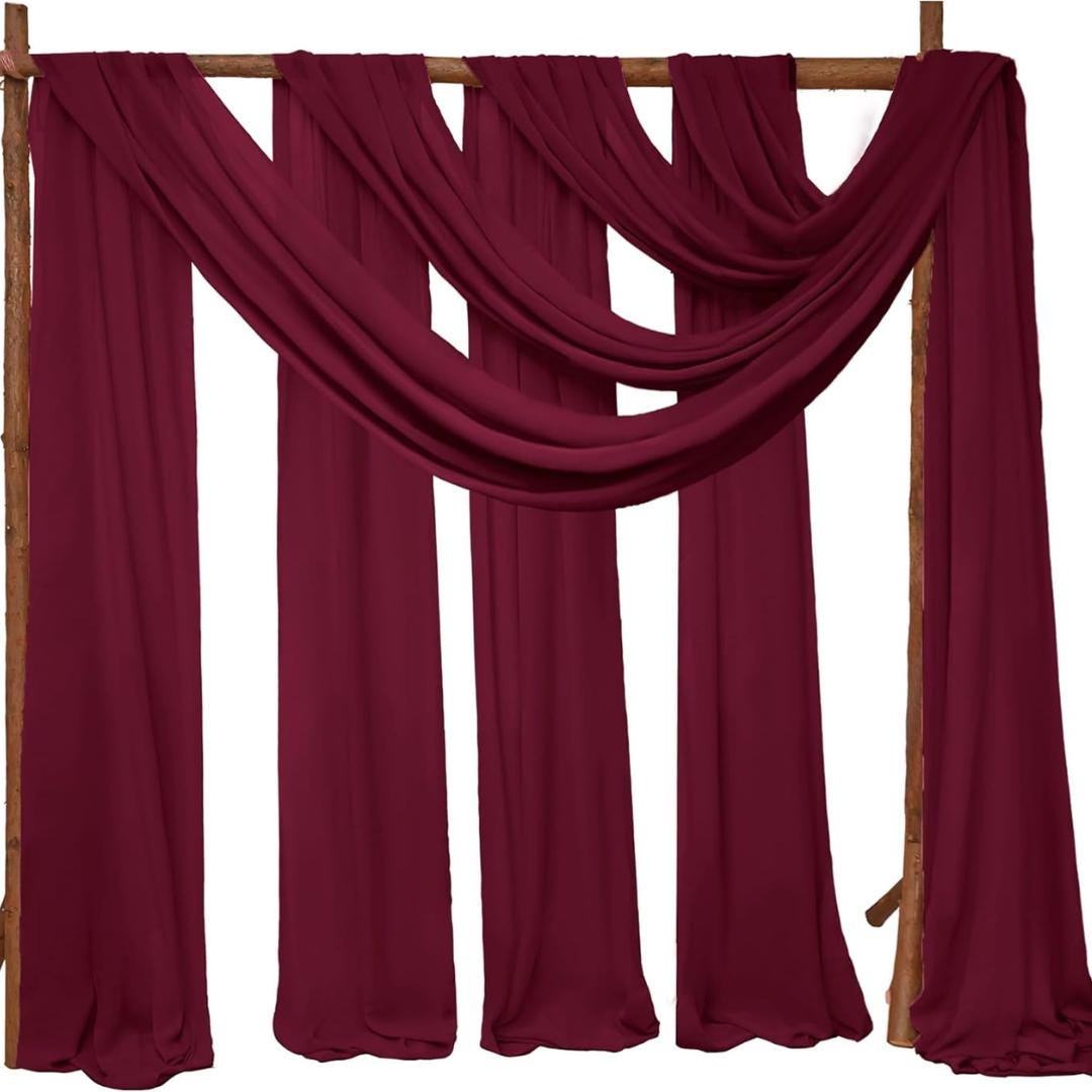BURGUNDY - Wedding Arch Draping Fabric 4 Panels 28" x 21 Ft Wedding Arch Drapes for Ceremony Chiffon Fabric Drapes Arbor Drapery Wedding