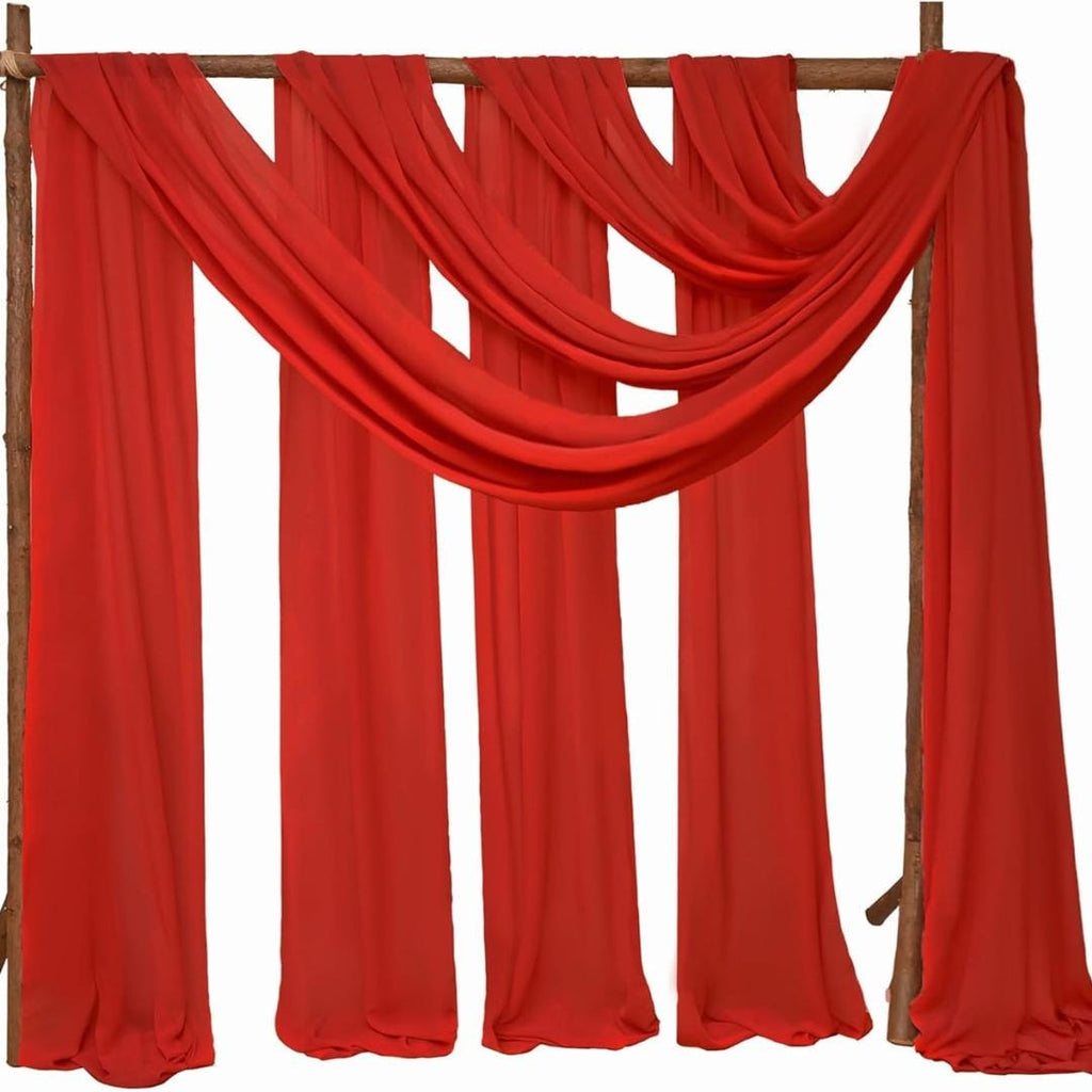RED - Wedding Arch Draping Fabric 4 Panels 28" x 21 Ft Wedding Arch Drapes for Ceremony Chiffon Fabric Drapes Arbor Drapery Wedding