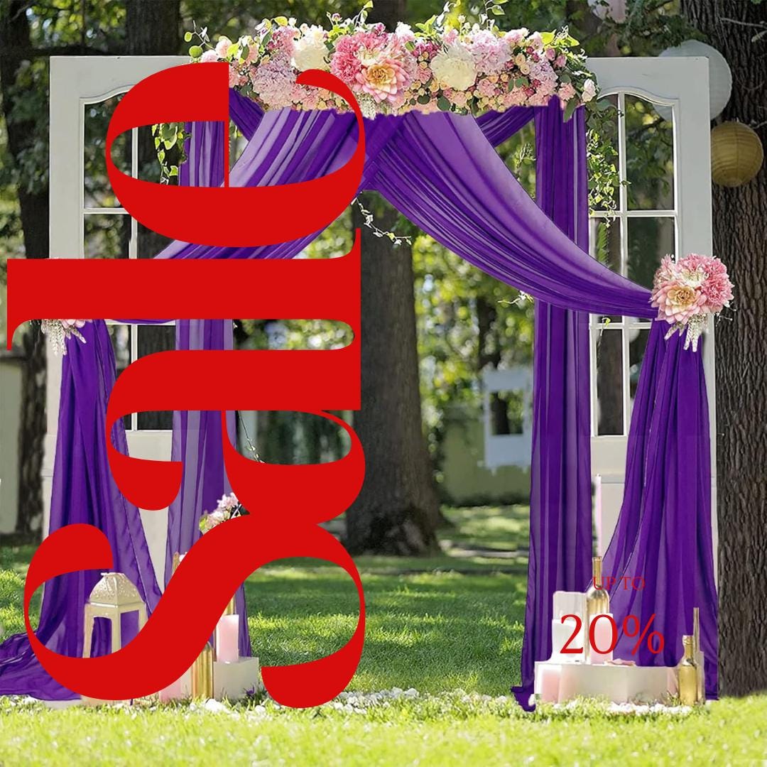 PURPLE - Wedding Arch Draping Fabric 4 Panels 28" x 21 Ft Wedding Arch Drapes for Ceremony Chiffon Fabric Drapes Arbor Drapery Wedding