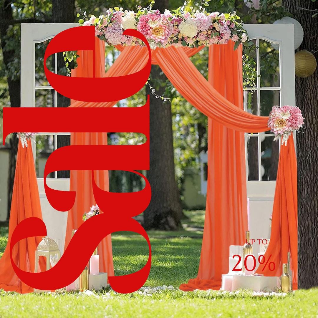 ORANGE - Wedding Arch Draping Fabric 4 Panels 28" x 21 Ft Wedding Arch Drapes for Ceremony Chiffon Fabric Drapes Arbor Drapery Wedding