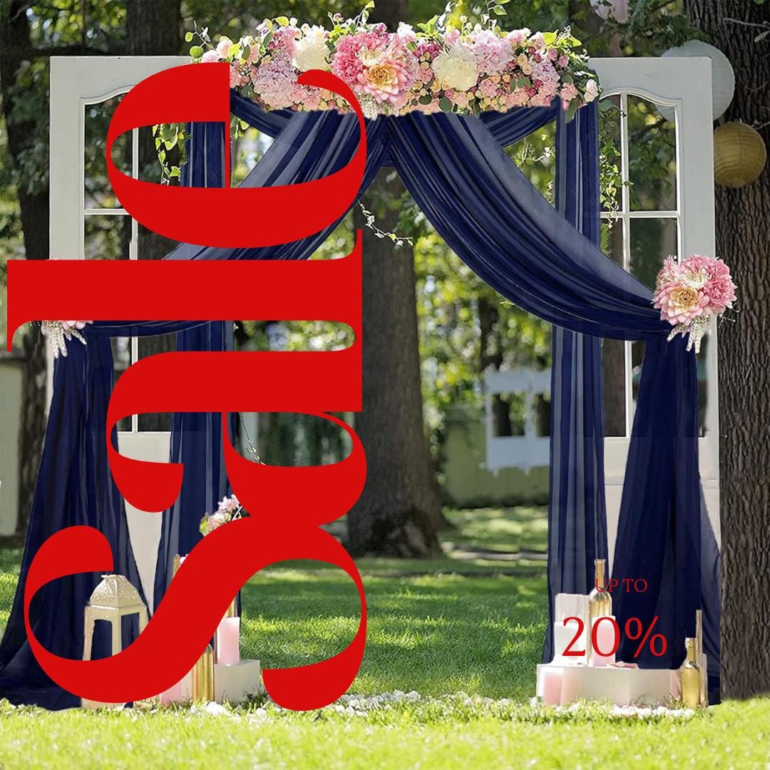 NAVY - Wedding Arch Draping Fabric 4 Panels 28" x 21 Ft Wedding Arch Drapes for Ceremony Chiffon Fabric Drapes Arbor Drapery Wedding