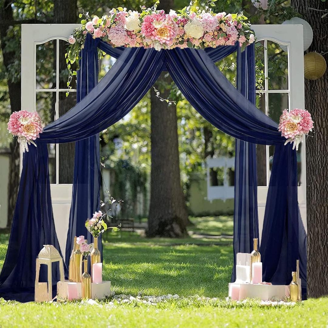NAVY - Wedding Arch Draping Fabric 4 Panels 28" x 21 Ft Wedding Arch Drapes for Ceremony Chiffon Fabric Drapes Arbor Drapery Wedding