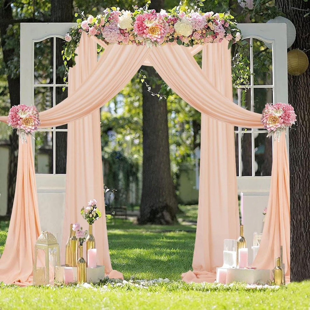PEACH - Wedding Arch Draping Fabric 4 Panels 28" x 21 Ft Wedding Arch Drapes for Ceremony Chiffon Fabric Drapes Arbor Drapery Wedding
