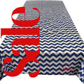 Chevron/Zig Zag  - Print Poly Cotton Tablecloth Table Cover Fabric Table Cloth for Dinning, Kitchen, Party. White & Navy