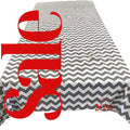 Chevron/Zig Zag  - Print Poly Cotton Tablecloth Table Cover Fabric Table Cloth for Dinning, Kitchen, Party. White & Silver