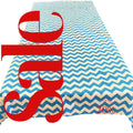 Chevron/Zig Zag  - Print Poly Cotton Tablecloth Table Cover Fabric Table Cloth for Dinning, Kitchen, Party. White & Turquoise