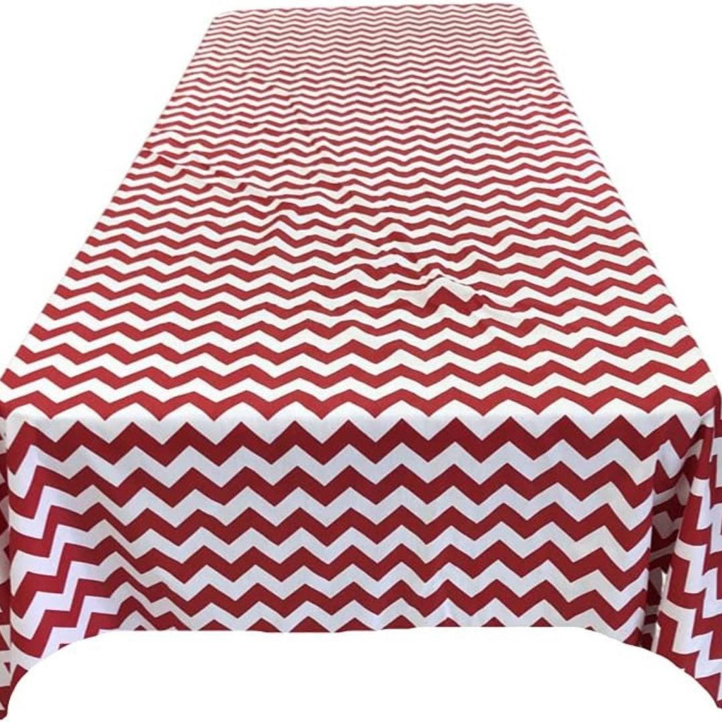 Chevron/Zig Zag  - Print Poly Cotton Tablecloth Table Cover Fabric Table Cloth for Dinning, Kitchen, Party. White & Red