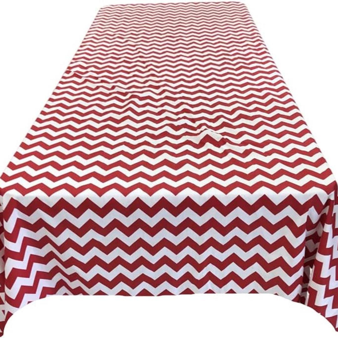 Chevron/Zig Zag  - Print Poly Cotton Tablecloth Table Cover Fabric Table Cloth for Dinning, Kitchen, Party. White & Red