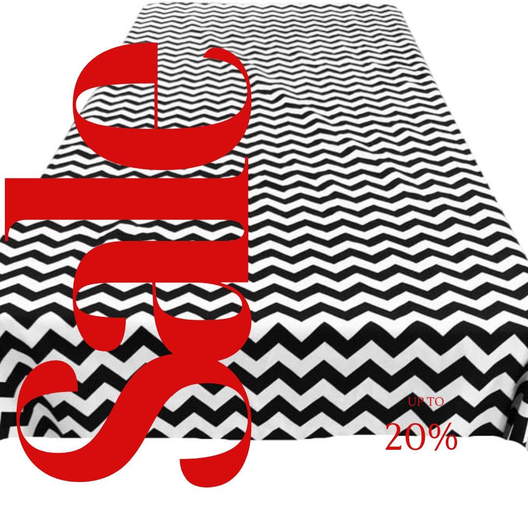 Chevron/Zig Zag  - Print Poly Cotton Tablecloth Table Cover Fabric Table Cloth for Dinning, Kitchen, Party. White & Black