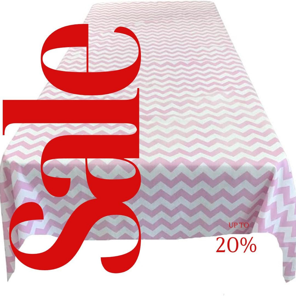 Chevron/Zig Zag  - Print Poly Cotton Tablecloth Table Cover Fabric Table Cloth for Dinning, Kitchen, Party. White & Pink