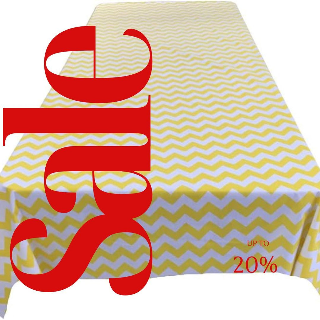 Chevron/Zig Zag  - Print Poly Cotton Tablecloth Table Cover Fabric Table Cloth for Dinning, Kitchen, Party. White & Yellow