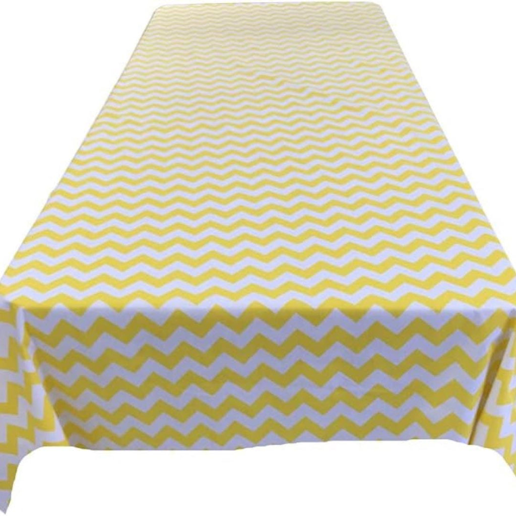 Chevron/Zig Zag  - Print Poly Cotton Tablecloth Table Cover Fabric Table Cloth for Dinning, Kitchen, Party. White & Yellow