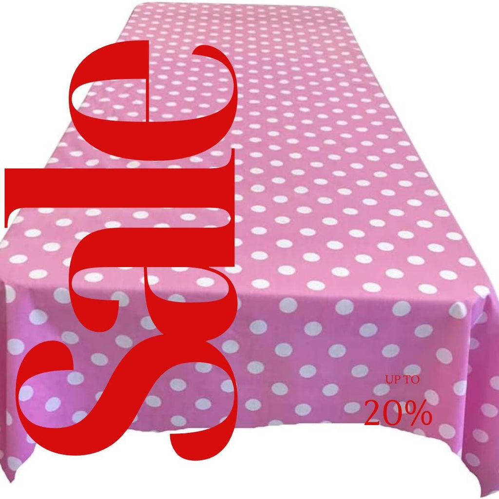 Polka Dot  - Print Poly Cotton Tablecloth Table Cover Fabric Table Cloth for Dinning, Kitchen, Party. White Dot on Pink