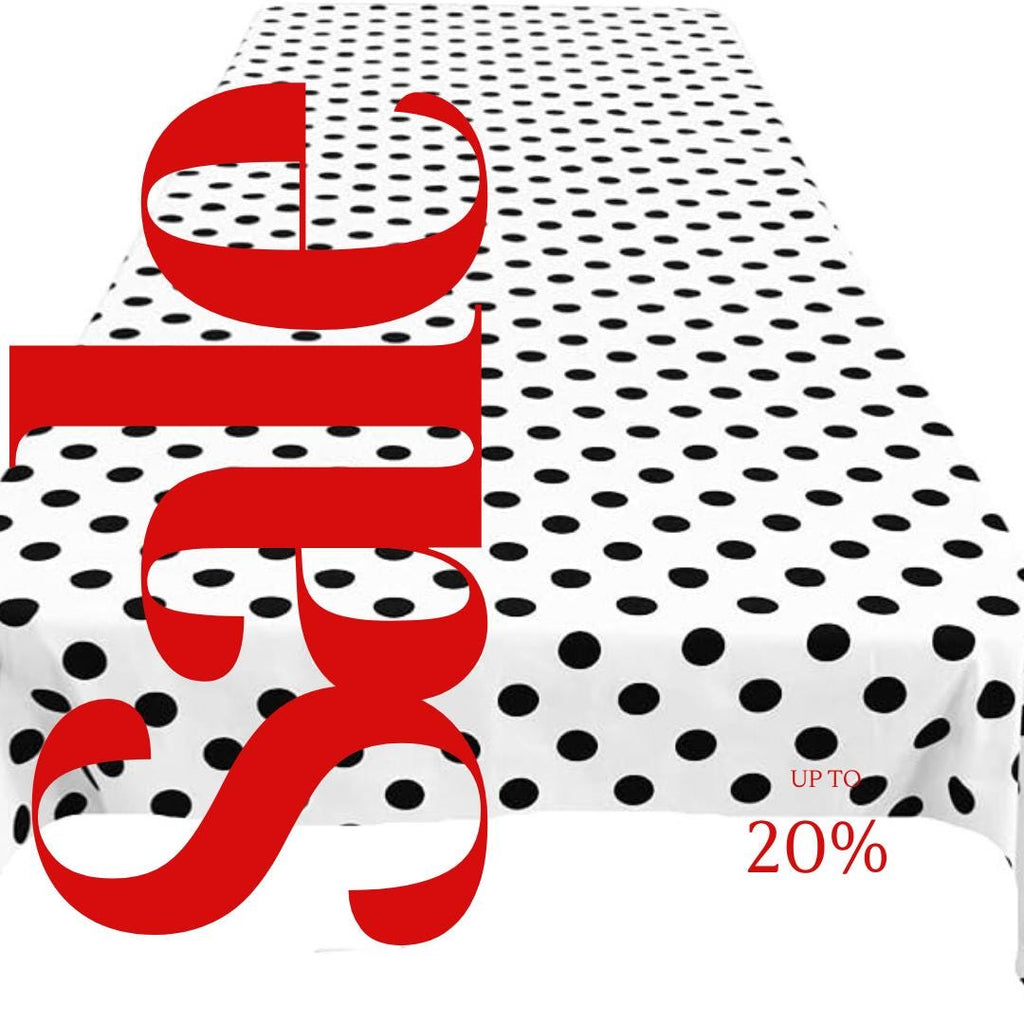 Polka Dot  - Print Poly Cotton Tablecloth Table Cover Fabric Table Cloth for Dinning, Kitchen, Party. Black Dot on White