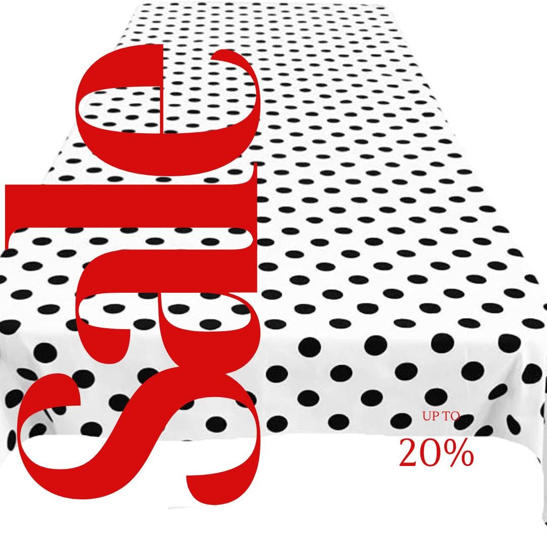 Polka Dot  - Print Poly Cotton Tablecloth Table Cover Fabric Table Cloth for Dinning, Kitchen, Party. Black Dot on White