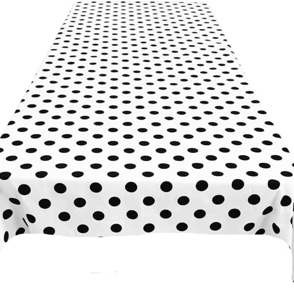 Polka Dot  - Print Poly Cotton Tablecloth Table Cover Fabric Table Cloth for Dinning, Kitchen, Party. Black Dot on White