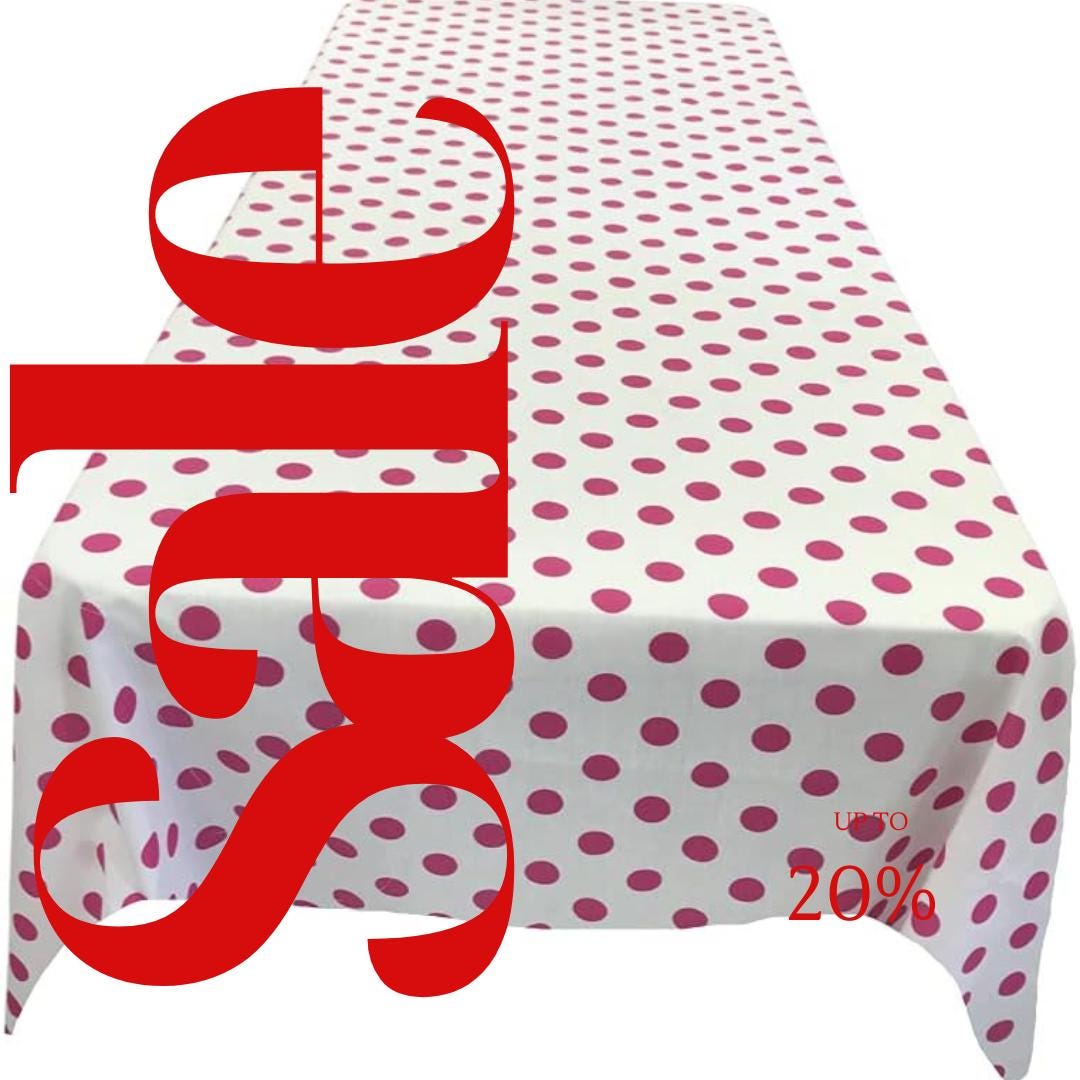 Polka Dot  - Print Poly Cotton Tablecloth Table Cover Fabric Table Cloth for Dinning, Kitchen, Party. Fuchsia Dot on White