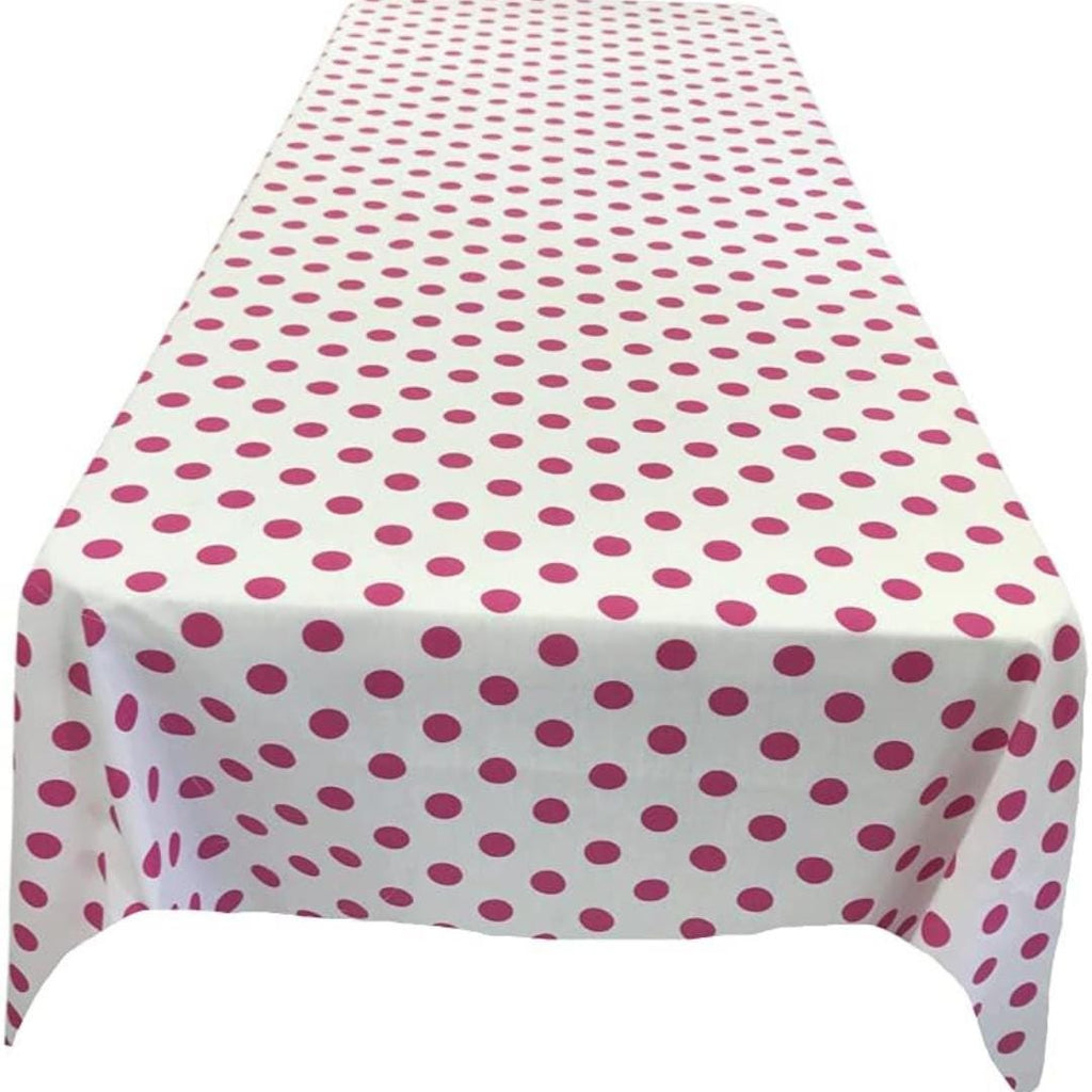 Polka Dot  - Print Poly Cotton Tablecloth Table Cover Fabric Table Cloth for Dinning, Kitchen, Party. Fuchsia Dot on White
