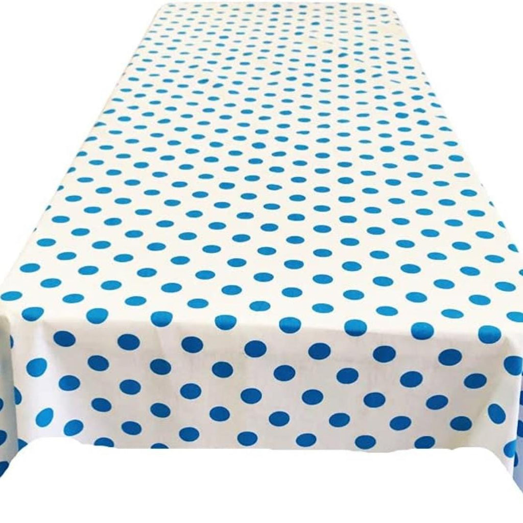 Polka Dot  - Print Poly Cotton Tablecloth Table Cover Fabric Table Cloth for Dinning, Kitchen, Party. Turquoise Dot on White