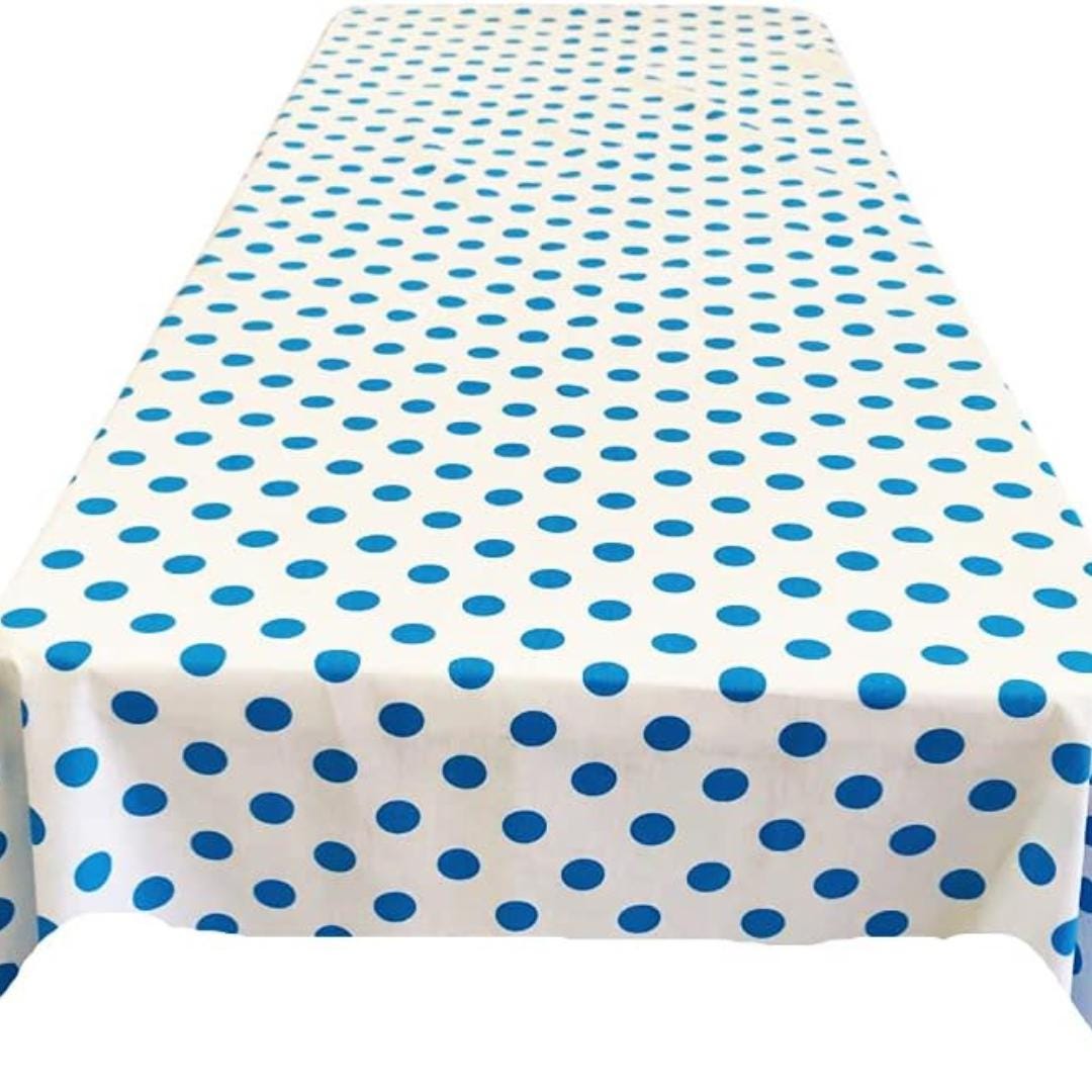 Polka Dot  - Print Poly Cotton Tablecloth Table Cover Fabric Table Cloth for Dinning, Kitchen, Party. Turquoise Dot on White