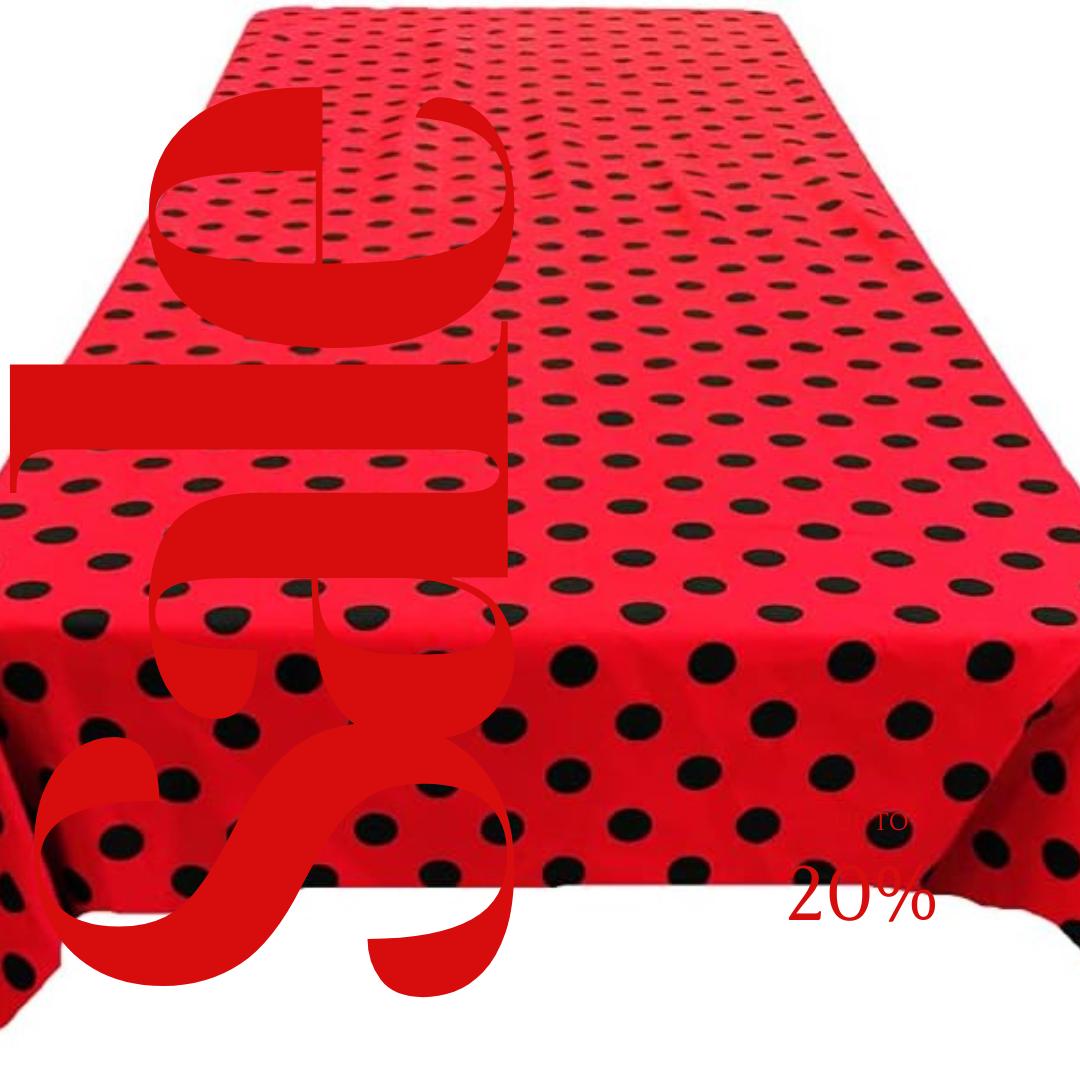 Polka Dot  - Print Poly Cotton Tablecloth Table Cover Fabric Table Cloth for Dinning, Kitchen, Party. Black Dot on Red