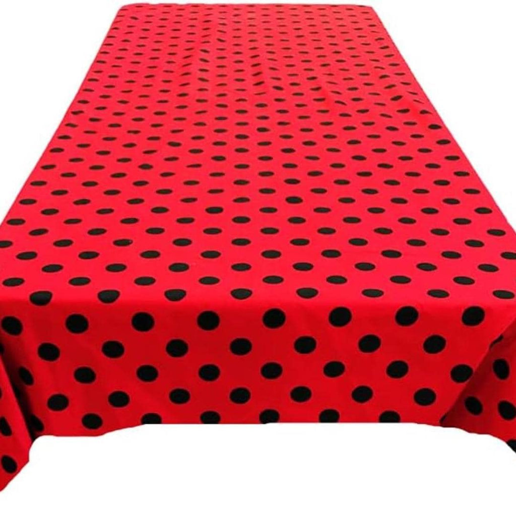 Polka Dot  - Print Poly Cotton Tablecloth Table Cover Fabric Table Cloth for Dinning, Kitchen, Party. Black Dot on Red