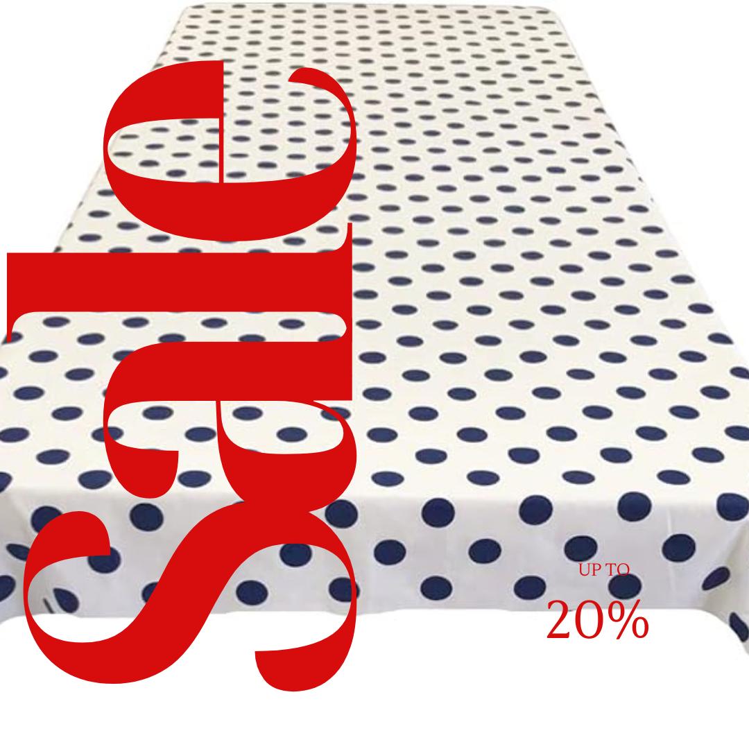 Polka Dot  - Print Poly Cotton Tablecloth Table Cover Fabric Table Cloth for Dinning, Kitchen, Party. Navy Blue Dot on White