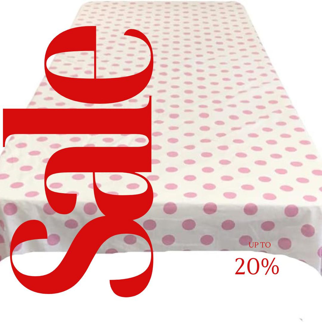 Polka Dot  - Print Poly Cotton Tablecloth Table Cover Fabric Table Cloth for Dinning, Kitchen, Party. Pink Dot on White